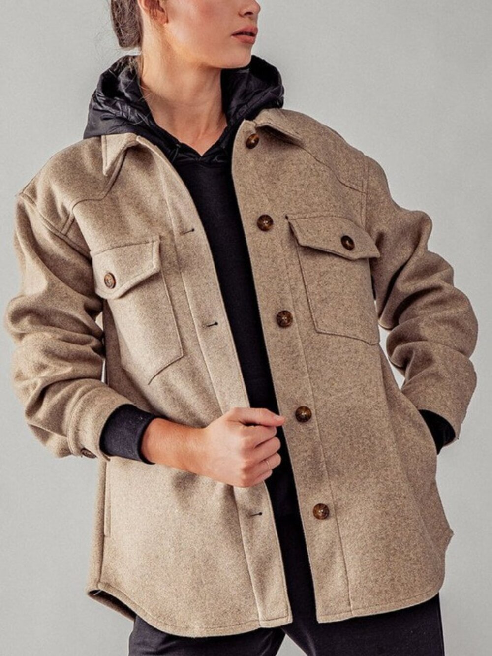 Love Tree Tan Shacket with Pockets